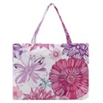 Violet Floral Pattern Zipper Medium Tote Bag
