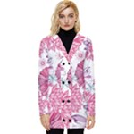 Violet Floral Pattern Button Up Hooded Coat 