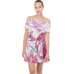 Violet Floral Pattern Off Shoulder Chiffon Dress