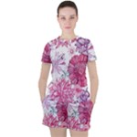 Violet Floral Pattern Women s T-Shirt and Shorts Set