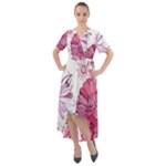 Violet Floral Pattern Front Wrap High Low Dress