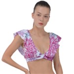 Violet Floral Pattern Plunge Frill Sleeve Bikini Top