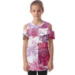 Violet Floral Pattern Fold Over Open Sleeve Top