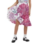 Violet Floral Pattern Kids  Ruffle Flared Wrap Midi Skirt