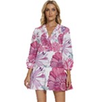 Violet Floral Pattern V-Neck Placket Mini Dress