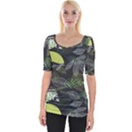 Leaves Floral Pattern Nature Wide Neckline T-Shirt