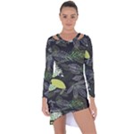 Leaves Floral Pattern Nature Asymmetric Cut-Out Shift Dress