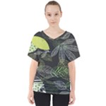 Leaves Floral Pattern Nature V-Neck Dolman Drape Top