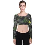 Leaves Floral Pattern Nature Velvet Long Sleeve Crop Top