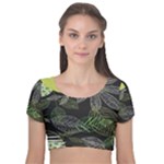 Leaves Floral Pattern Nature Velvet Short Sleeve Crop Top 