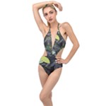 Leaves Floral Pattern Nature Plunging Cut Out Swimsuit