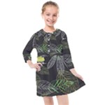 Leaves Floral Pattern Nature Kids  Quarter Sleeve Shirt Dress