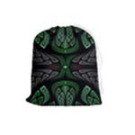 Fractal Green Black 3d Art Floral Pattern Drawstring Pouch (Large)