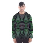 Fractal Green Black 3d Art Floral Pattern Men s Hooded Windbreaker