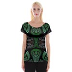 Fractal Green Black 3d Art Floral Pattern Cap Sleeve Top