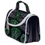 Fractal Green Black 3d Art Floral Pattern Satchel Handbag