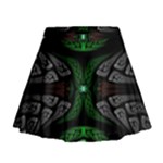 Fractal Green Black 3d Art Floral Pattern Mini Flare Skirt