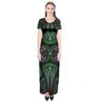 Fractal Green Black 3d Art Floral Pattern Short Sleeve Maxi Dress