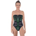 Fractal Green Black 3d Art Floral Pattern Tie Back One Piece Swimsuit