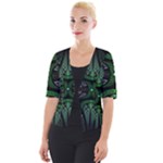 Fractal Green Black 3d Art Floral Pattern Cropped Button Cardigan