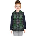 Fractal Green Black 3d Art Floral Pattern Kids  Hooded Puffer Vest