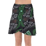Fractal Green Black 3d Art Floral Pattern Wrap Front Skirt