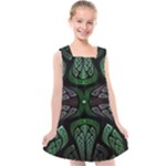 Fractal Green Black 3d Art Floral Pattern Kids  Cross Back Dress