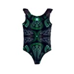 Fractal Green Black 3d Art Floral Pattern Kids  Frill Swimsuit