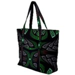 Fractal Green Black 3d Art Floral Pattern Zip Up Canvas Bag