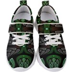 Fractal Green Black 3d Art Floral Pattern Kids  Velcro Strap Shoes