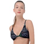 Fractal Green Black 3d Art Floral Pattern Knot Up Bikini Top