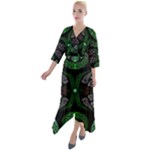 Fractal Green Black 3d Art Floral Pattern Quarter Sleeve Wrap Front Maxi Dress