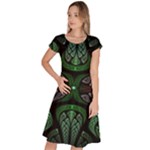Fractal Green Black 3d Art Floral Pattern Classic Short Sleeve Dress
