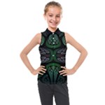 Fractal Green Black 3d Art Floral Pattern Kids  Sleeveless Polo T-Shirt