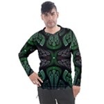 Fractal Green Black 3d Art Floral Pattern Men s Pique Long Sleeve T-Shirt