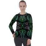 Fractal Green Black 3d Art Floral Pattern Women s Long Sleeve Raglan T-Shirt