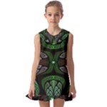 Fractal Green Black 3d Art Floral Pattern Kids  Pilgrim Collar Ruffle Hem Dress