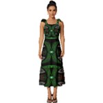 Fractal Green Black 3d Art Floral Pattern Tie-Strap Tiered Midi Chiffon Dress