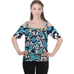 Blue Flower Floral Flora Naure Pattern Cutout Shoulder T-Shirt