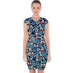 Blue Flower Floral Flora Naure Pattern Capsleeve Drawstring Dress 