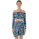 Blue Flower Floral Flora Naure Pattern Off Shoulder Top with Skirt Set