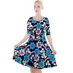 Blue Flower Floral Flora Naure Pattern Quarter Sleeve A-Line Dress