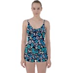 Blue Flower Floral Flora Naure Pattern Tie Front Two Piece Tankini