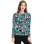 Blue Flower Floral Flora Naure Pattern Women s Long Sleeve Rash Guard