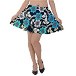 Blue Flower Floral Flora Naure Pattern Velvet Skater Skirt