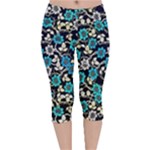 Blue Flower Floral Flora Naure Pattern Velvet Capri Leggings 