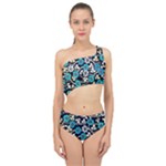 Blue Flower Floral Flora Naure Pattern Spliced Up Two Piece Swimsuit