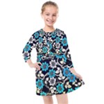 Blue Flower Floral Flora Naure Pattern Kids  Quarter Sleeve Shirt Dress