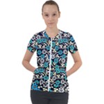 Blue Flower Floral Flora Naure Pattern Short Sleeve Zip Up Jacket