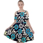 Blue Flower Floral Flora Naure Pattern Cut Out Shoulders Chiffon Dress